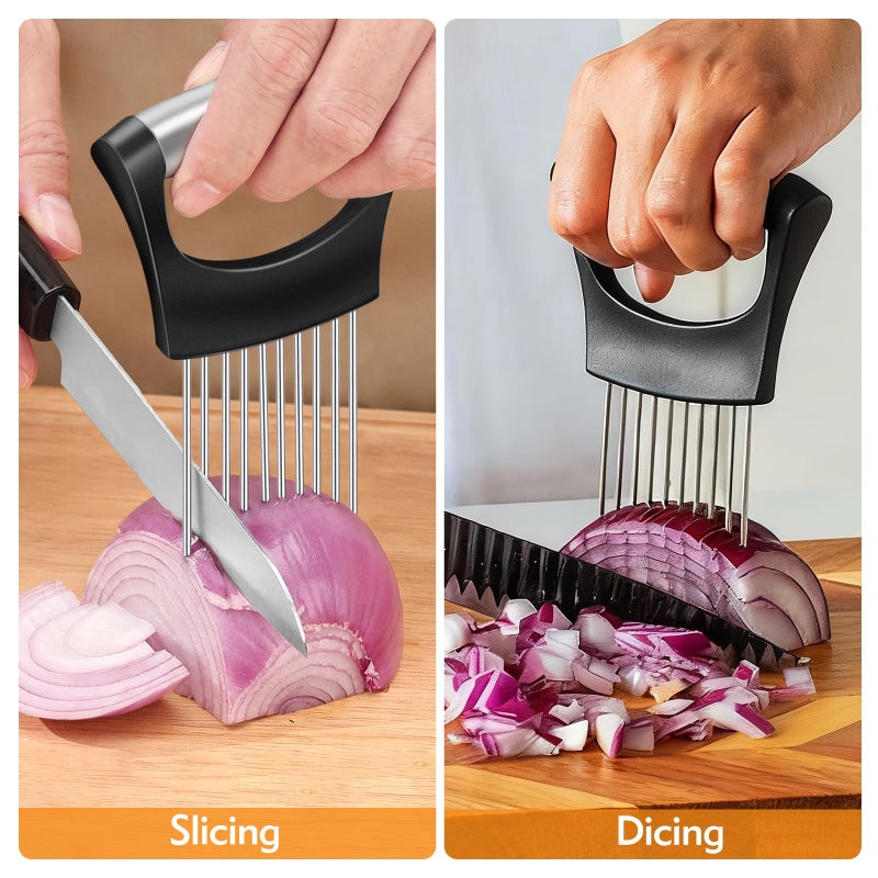 CNTVO Onion Holder for Slicing, Stainless Steel Onion Slicer, Onions Slicer Holder with Protective Cover, Multi-Use Vegetable Chopper for Onions Tomatoes Avocados Potato Eggs Kiwifruit Meat Lemon - Image 2