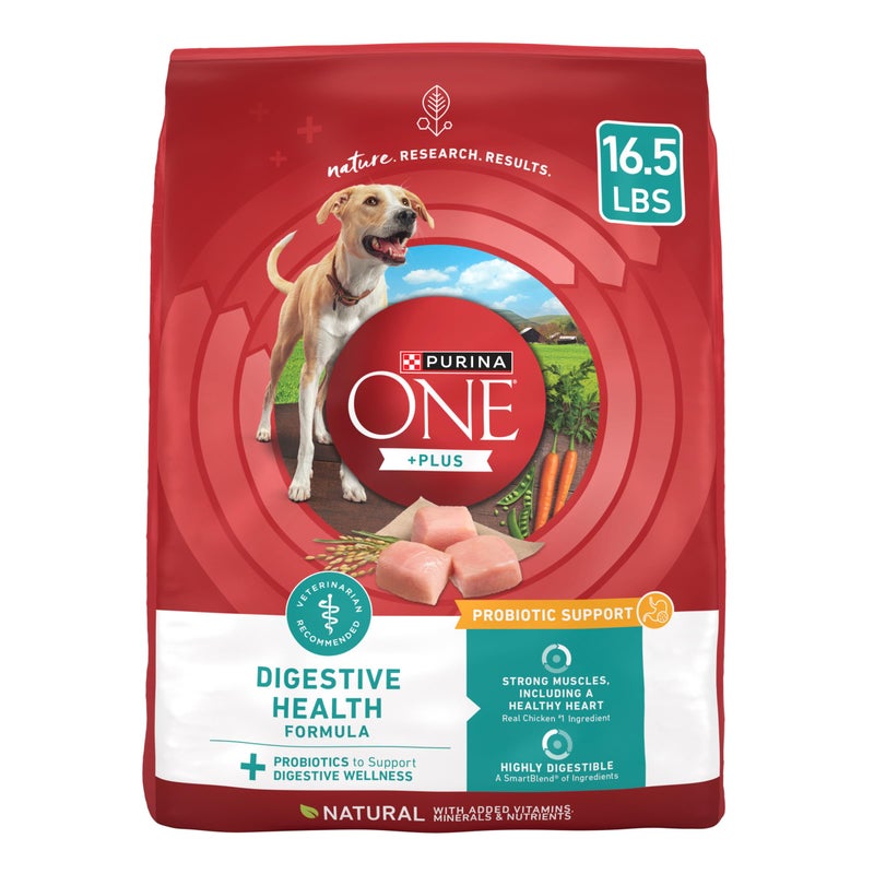 Purina One Plus Digestive Health Formula Dry Dog Food Natural with Added Vitamins, Minerals and Nutrients - 16.5 Lb. Bag - Image 1