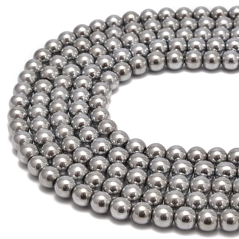 jodaying 6mm Silver Plated Hematite Smooth Round Natural Gematone Loose Beads for Jewelry Making DIY Findings 1 Strand 15