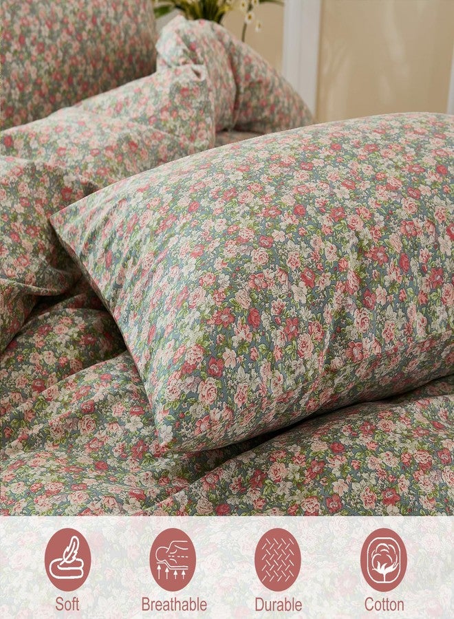 Bedding_Dreamer طقم مفروشات سرير Bedding_Dreamer Ditsy Floral مكون من 3 قطع، غطاء لحاف قطني 100% مع أربطة زاوية وإغلاق بسحاب - أزهار صغيرة باللون الوردي والأخضر الزيتوني، بنمط ريفي فرنسي أنيق - Image 2