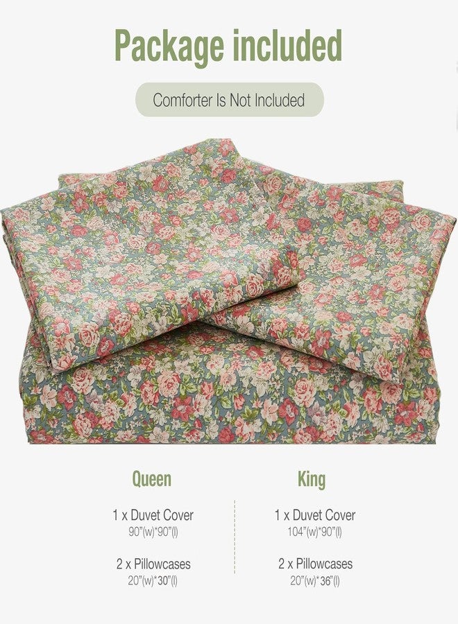 Bedding_Dreamer طقم مفروشات سرير Bedding_Dreamer Ditsy Floral مكون من 3 قطع، غطاء لحاف قطني 100% مع أربطة زاوية وإغلاق بسحاب - أزهار صغيرة باللون الوردي والأخضر الزيتوني، بنمط ريفي فرنسي أنيق - Image 5