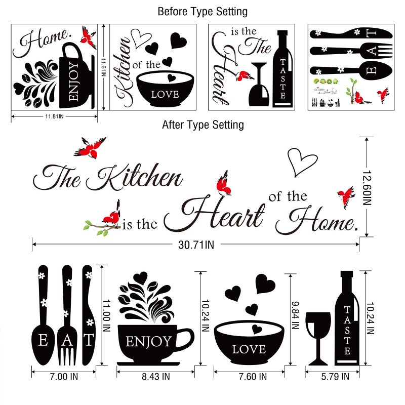 Rotumaty Kitchen Wall Stickers Decals Decor Kitchen The Heart of The Home Wall Decor Quotes Sign Utensil Art Decorations for Home Dining Room Coffee Shop - Image 3