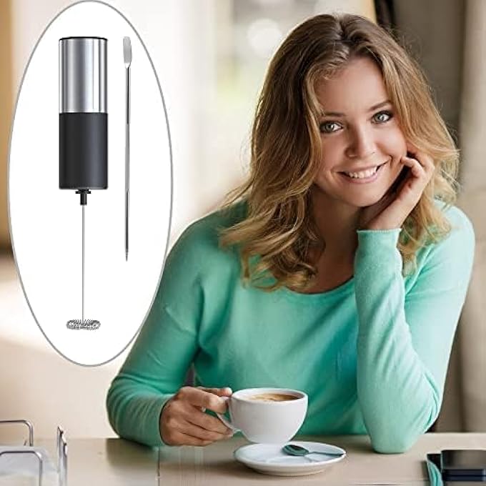 FITTO Milk Frother For Coffee Battery Powered Handheld Stainless Steel Electric Whisk Beater Mini Foamer For Frappe Cappuccino Hot Chocolate Lattes Egg - Image 5