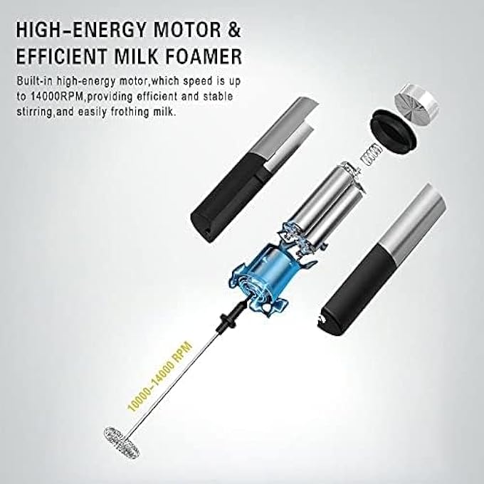 FITTO Milk Frother For Coffee Battery Powered Handheld Stainless Steel Electric Whisk Beater Mini Foamer For Frappe Cappuccino Hot Chocolate Lattes Egg - Image 3