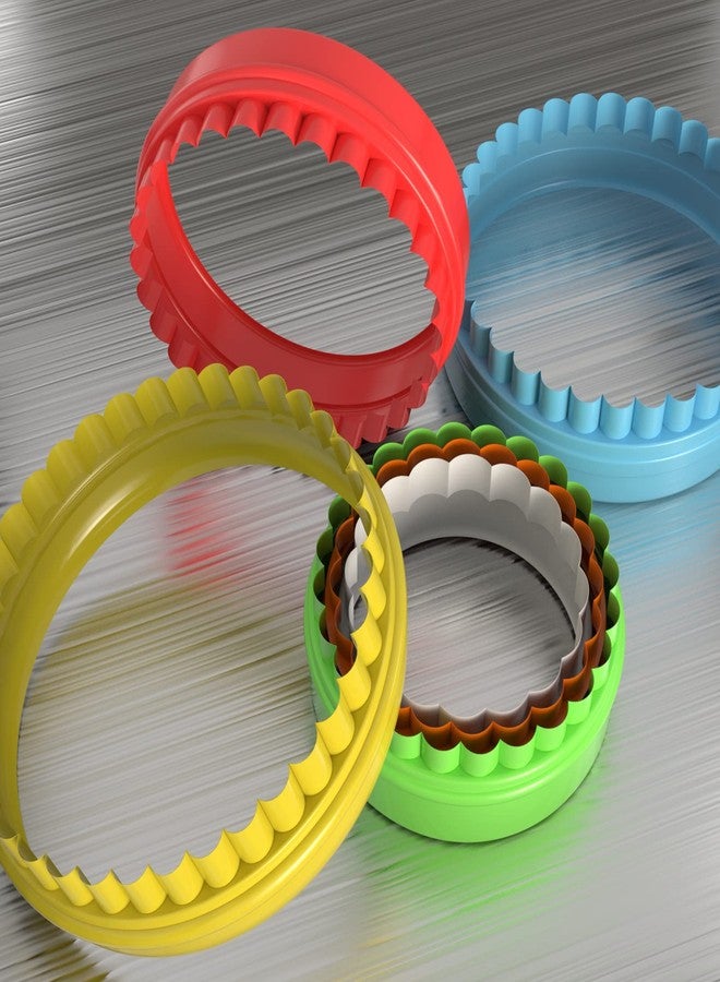 يافيجي 6 قطع من قوالب تقطيع البسكويت الدائرية ذات الحواف المتموجة، مصنوعة من البلاستيك، مناسبة لخبز البسكويت وكعك الفوندان. قوالب تقطيع البسكويت ذات الحواف المتموجة والمستقيمة، ذات وجهين. - Image 3