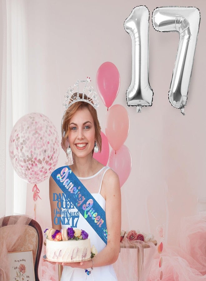 Ohmique Dancing Queen Party Decorations 17 - 17 Birthday Decorations for Girls, Birthday Party Decorations Accessories with 17 Queen Crown, Dancing Queen Sash, Dancing Queen Cake Topper. Earrings and Balloon - Image 5