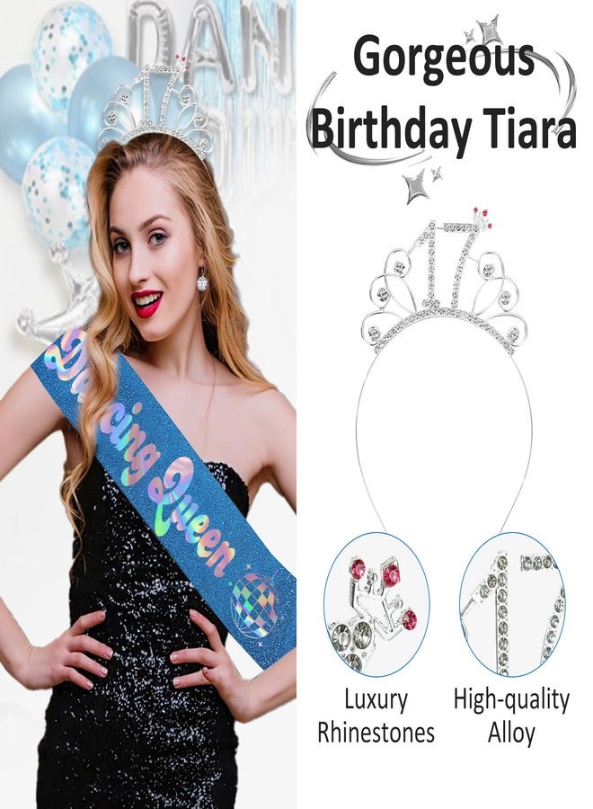 Ohmique Dancing Queen Party Decorations 17 - 17 Birthday Decorations for Girls, Birthday Party Decorations Accessories with 17 Queen Crown, Dancing Queen Sash, Dancing Queen Cake Topper. Earrings and Balloon - Image 2