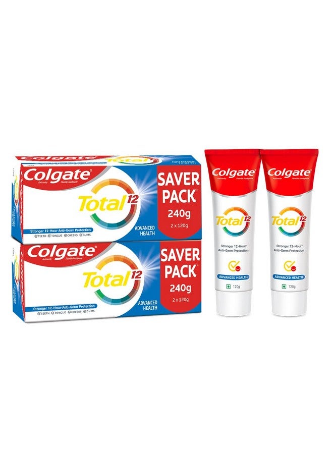 كولجيت إجمالي 240 جم × 2 قطعة (480 جم) عبوة توفير معجون أسنان صحي متقدم مضاد للبكتيريا (عبوة من 2) حماية أقوى ضد الجراثيم لمدة 12 ساعة لصحة الفم بالكامل رقم 1 في العالم معجون أسنان مقاوم للجراثيم - Image 1