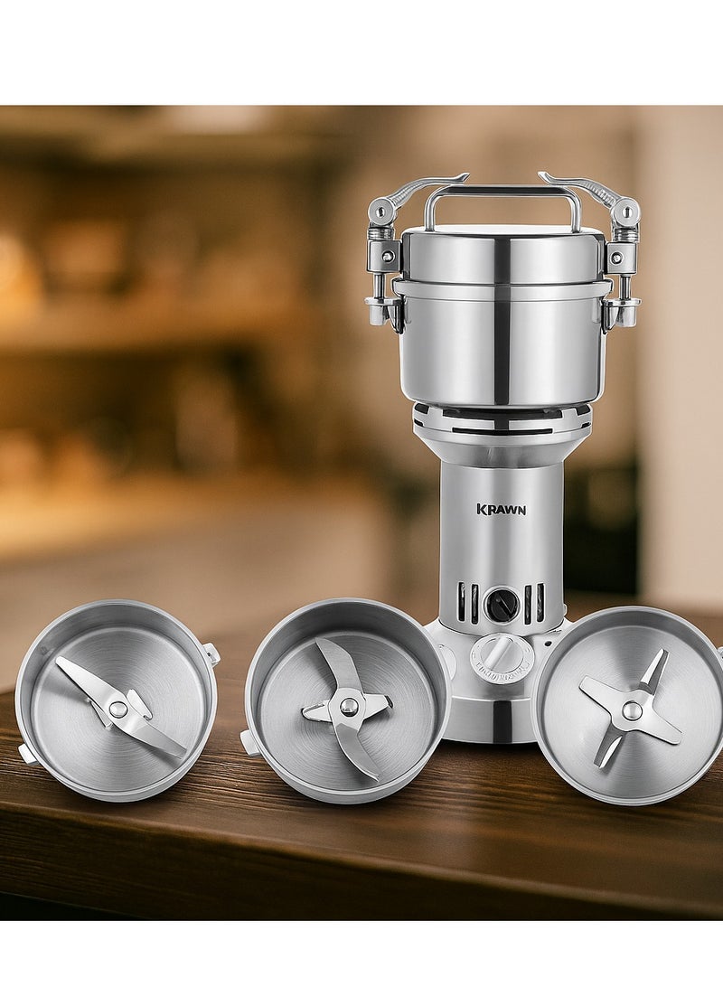 KRAWN Multifunctional Grinder – 1350W Stainless Steel Electric Spice & Grain Mill (250g Capacity) - Image 3