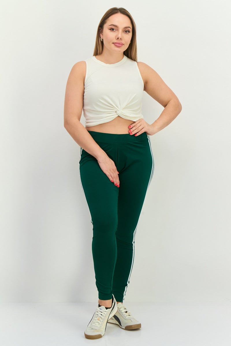 adidas Originals Women Tight Fit Classics 3 Stripes Outdoor Tights, Green  - Image 2