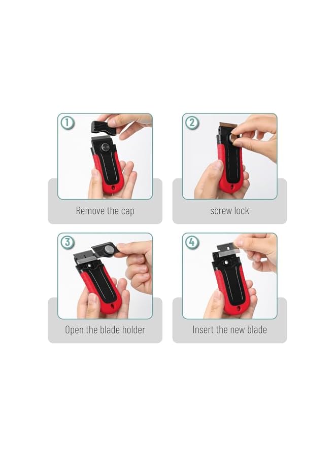 PROMASS promass Blade Scraper, promass Red Locking promass Scraper Set with 10 Stainless Steel Blades, Ideal for Glass, Paint Removal, and Debris Cleaning, Ergonomic Handle and Safety Cap  - Image 3