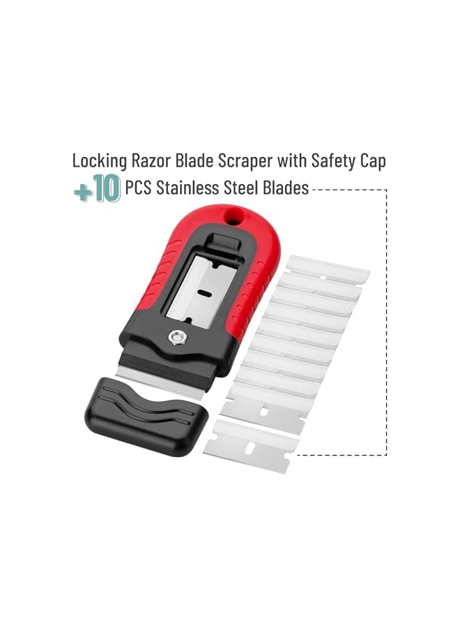 PROMASS promass Blade Scraper, promass Red Locking promass Scraper Set with 10 Stainless Steel Blades, Ideal for Glass, Paint Removal, and Debris Cleaning, Ergonomic Handle and Safety Cap  - Image 4