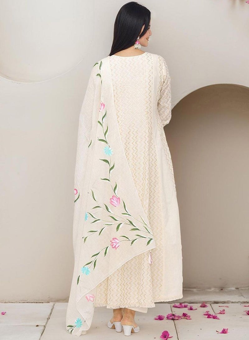 ISHIN WOMEN Off White Cotton Kurta Sets - 3pcs - Image 5
