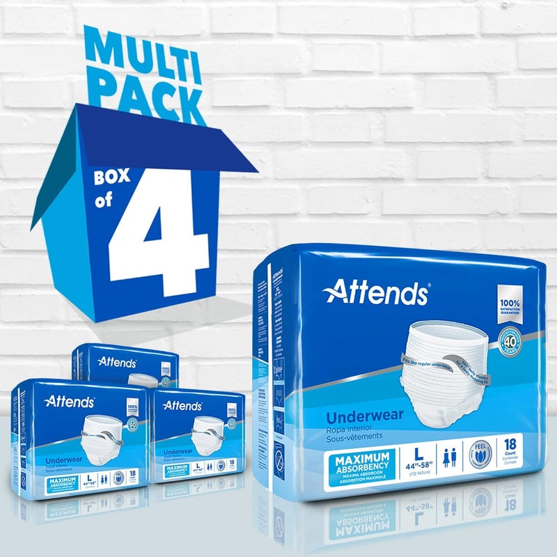Attends Adult Absorbent Underwear Large 18 Count Maximum Absorbency for Men and Women Disposable PullOn Diapers with TearAway Sides and Breathable Waistband AP0730 - Image 4