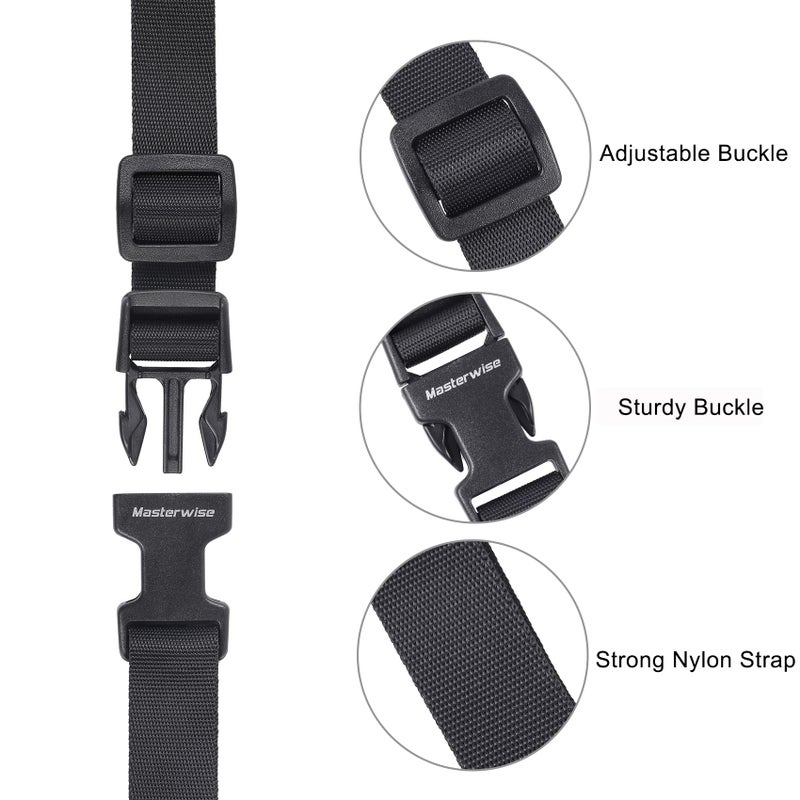 Masterwise Buckle Straps with Clips, Adjustable Nylon Straps with Buckle, Black 4 Pack (4â€˜x0.75â€œ) - Image 2