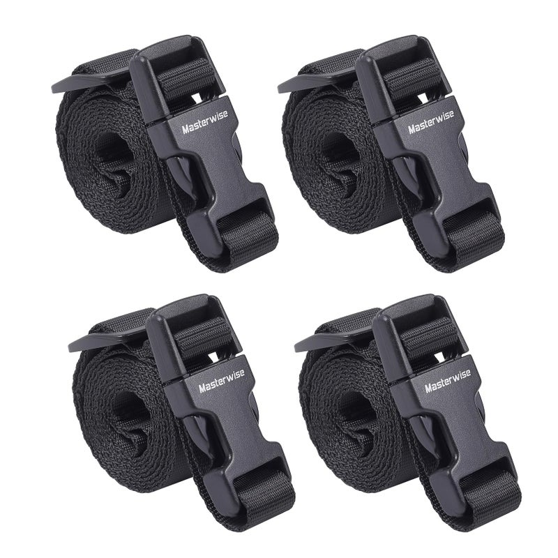 Masterwise Buckle Straps with Clips, Adjustable Nylon Straps with Buckle, Black 4 Pack (4â€˜x0.75â€œ) - Image 1