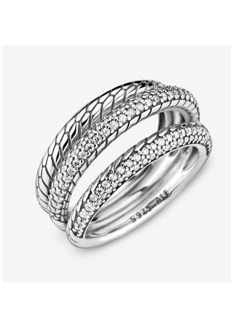 Pandora Violet - Pandora three-ring pavé snake bone chain ring - Image 1