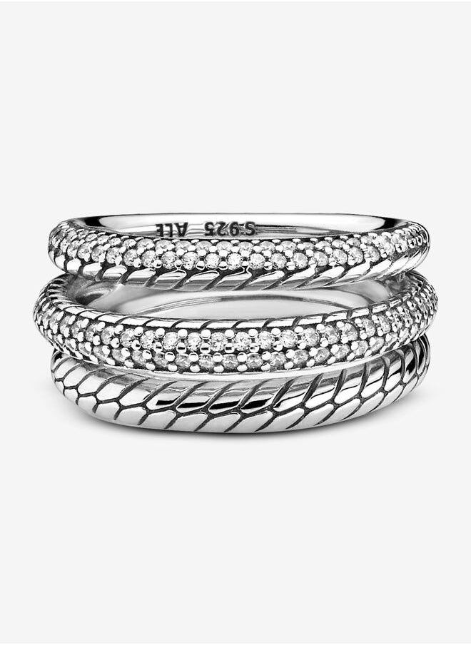 Pandora Violet - Pandora three-ring pavé snake bone chain ring - Image 1