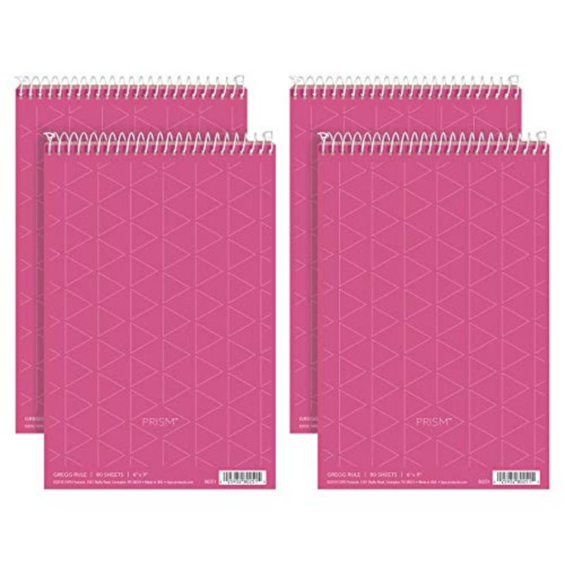 TOPS Prism Steno Notebook, Pink Paper, Spiral, Small Size, 80 Sheets, 4 Pack, 6" x 9" Notepad for Writing - Image 1