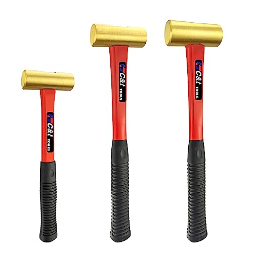ct C&T 3-Piece Hammer Set, Jacketed Fiberglass Solid Brass Non-Sparking Hammers, 16, 24, 32oz, Non-Marring - Image 1