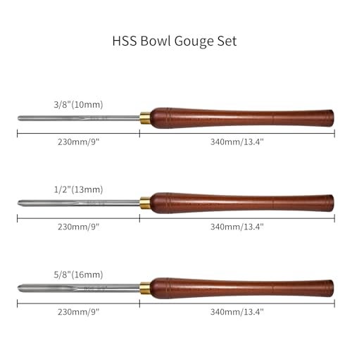 DEEFIINE HSS Bowl Gouge Lathe Chisel Set, Wood Lathe Bowl Turning Tools with Wooden Box, 3/8-Inches, 1/2-Inches and 5/8-Inches Spindle Gouge with Side Grind. (3PCS) - Image 2