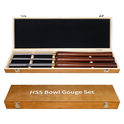 DEEFIINE HSS Bowl Gouge Lathe Chisel Set, Wood Lathe Bowl Turning Tools with Wooden Box, 3/8-Inches, 1/2-Inches and 5/8-Inches Spindle Gouge with Side Grind. (3PCS) - Image 1