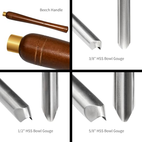 DEEFIINE HSS Bowl Gouge Lathe Chisel Set, Wood Lathe Bowl Turning Tools with Wooden Box, 3/8-Inches, 1/2-Inches and 5/8-Inches Spindle Gouge with Side Grind. (3PCS) - Image 3