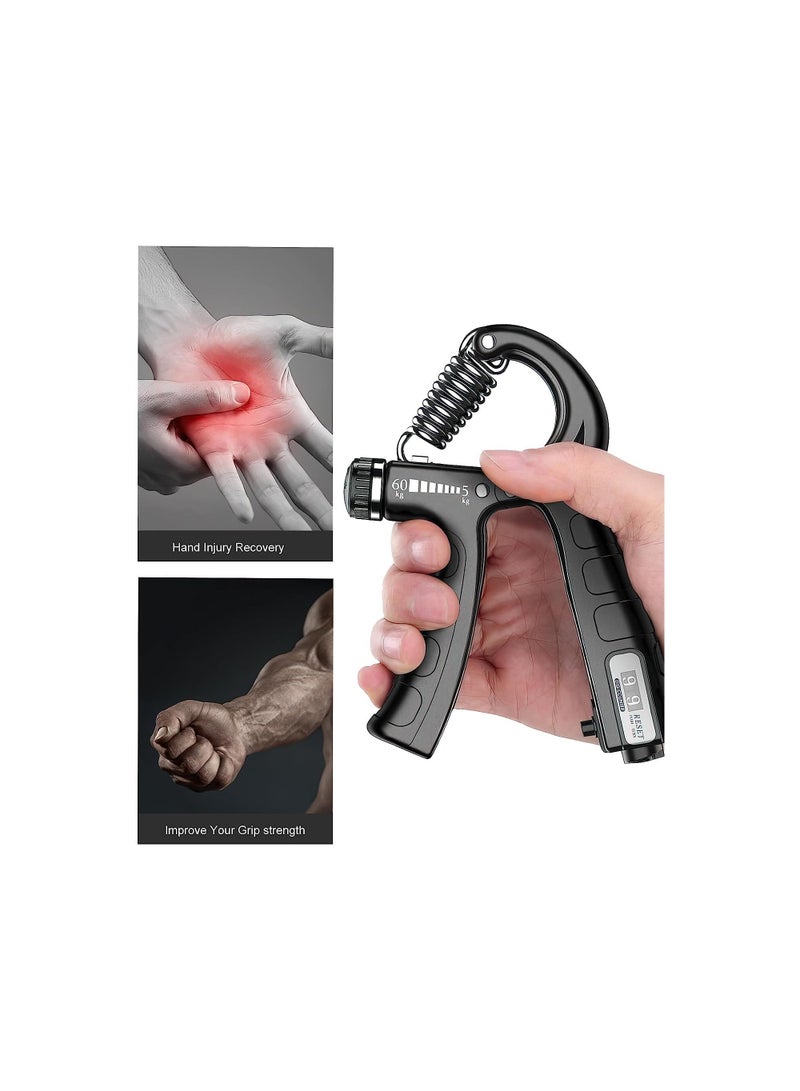 VIO Hand Grip Strengthener with Counter Grip Strength Trainer Forearm and Hand Exerciser for Muscle Building and Injury Recovery Intensity Resistance Adjustable 5 to 60 KG 11 to 132 LBS Black Grey - Image 5