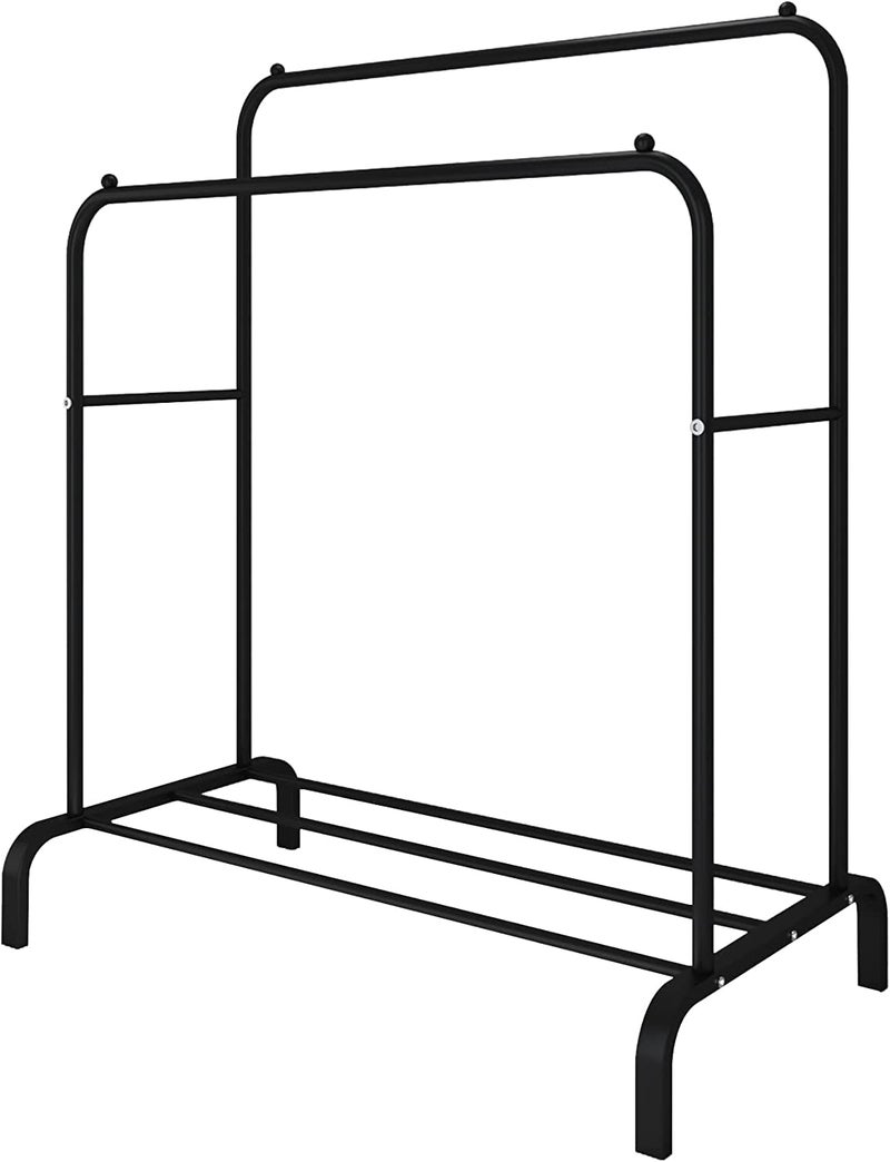 BucketList Metal Garment Rack with 1 Bottom Shelf MultiPurpose Coat Organizer Stand Double Rod Clothes Hanging Stand BLACK - Image 3