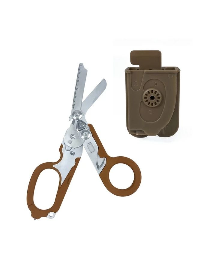 Brown Folding Trauma Shears Heavy Duty Stainless Steel Emergency Rescue Scissors First Aid - Image 1