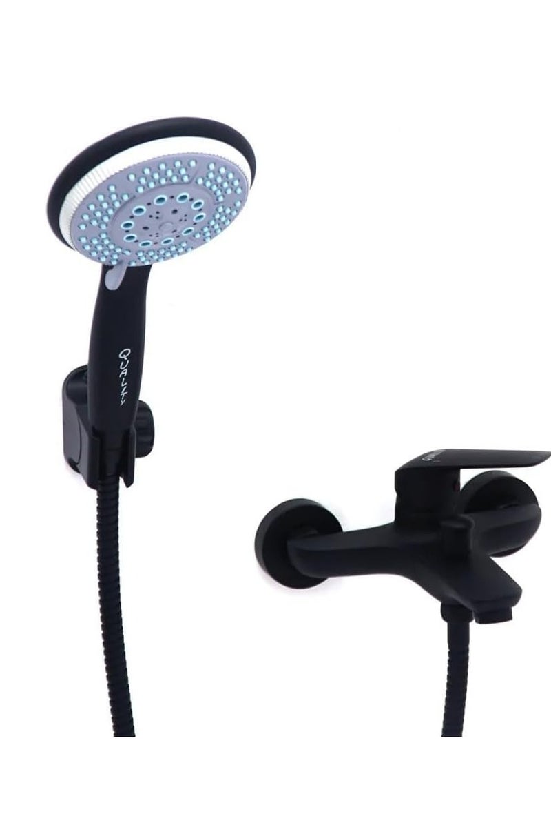 Luxury black shower mixer set – elegant modern design, rust-resistant, featuring a large shower head with equal water distribution technology – perfect for modern bathrooms. - Image 1