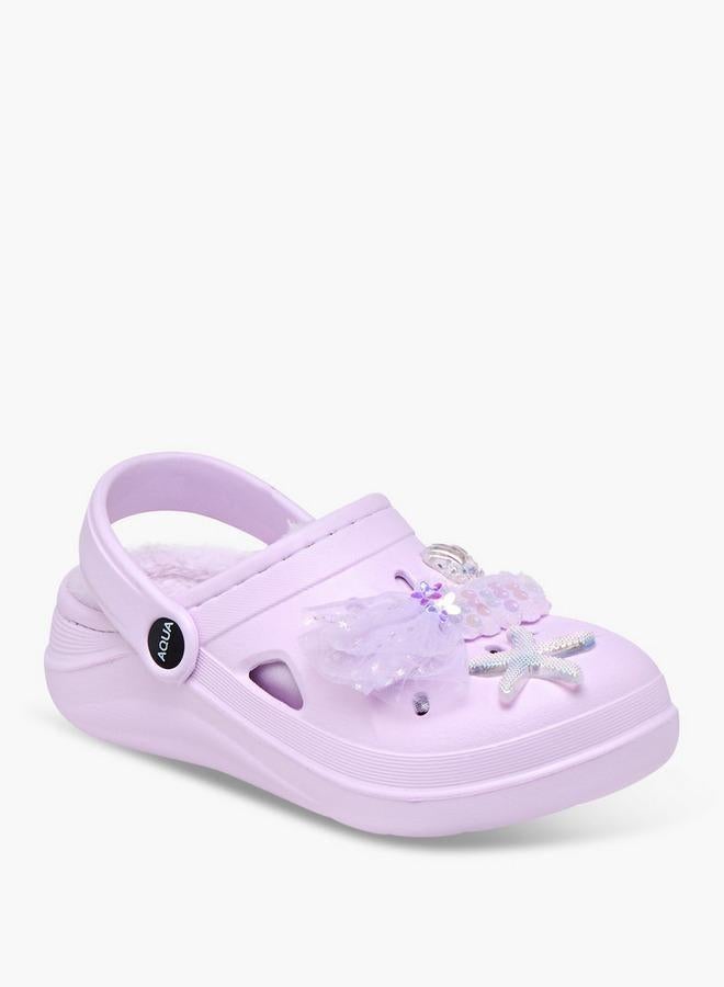 Aqua Mermaid Jibbitz Fur Detail Clogs with Backstrap - Image 1