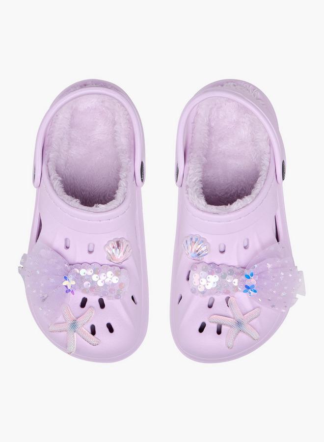 Aqua Mermaid Jibbitz Fur Detail Clogs with Backstrap - Image 3