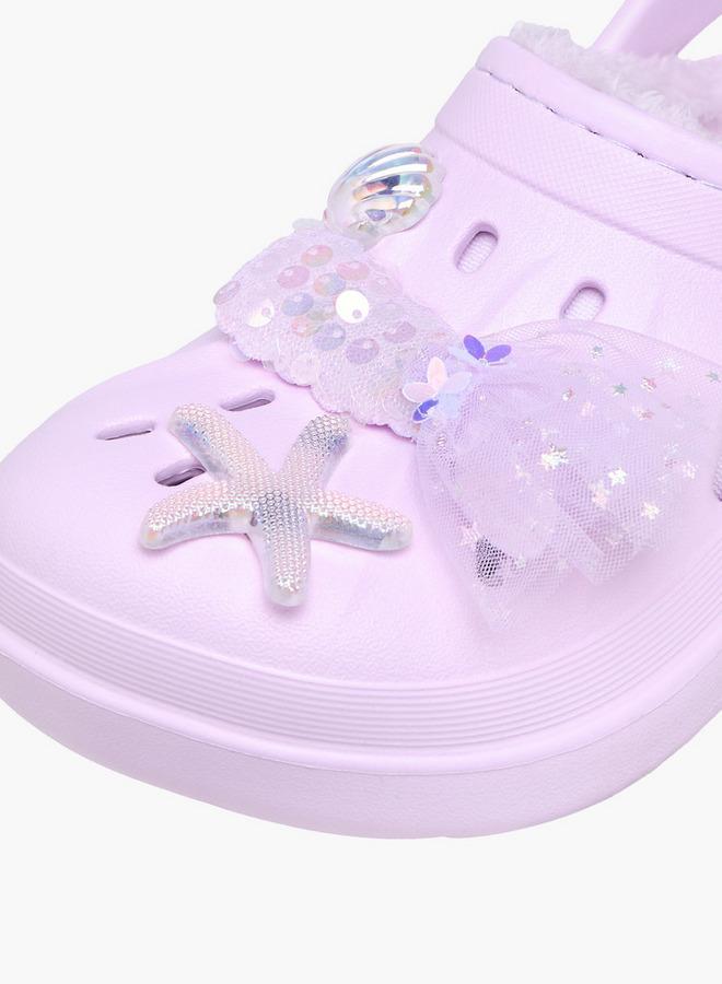 Aqua Mermaid Jibbitz Fur Detail Clogs with Backstrap - Image 4