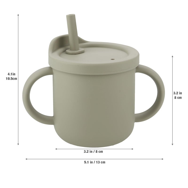 PandaEar 2 Pack Silicone Baby Straw & Snack Cup with 2 Spoons 2 Forks, Dual-Purpose Toddler Training Cups, Light Tan/Walnut - Image 3