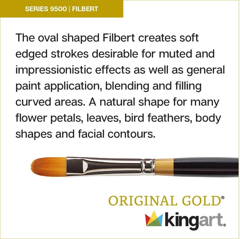 Premium Original Gold 9500-8 Filbert Series Artist Brush, Golden Taklon Synthetic Hair, Short Handle, for Acrylic, Watercolor, Oil and Gouache Painting, Size 8