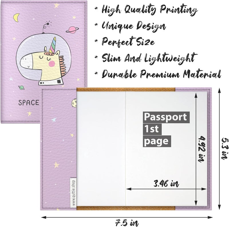 Quttie Passport Cover for Kids, Women and Men, Cute Travel Passport Holder (Space Unicorn) - Image 2