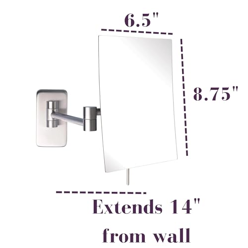 JERDON 8.75-Inch x 6.5-Inch Wall Mount Makeup Mirror - Personal Mirror with 5X Magnification & 14 inch Wall Extension - Nickel Wall Mount Arm - Model JRT695N - Image 3