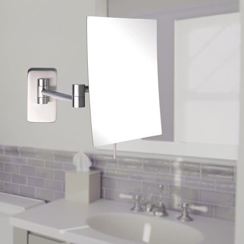 JERDON 8.75-Inch x 6.5-Inch Wall Mount Makeup Mirror - Personal Mirror with 5X Magnification & 14 inch Wall Extension - Nickel Wall Mount Arm - Model JRT695N - Image 2