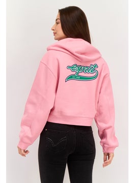 ESPRIT Women Hooded Embroidered Logo Long Sleeves Sweatshirt, Pink  - Image 4