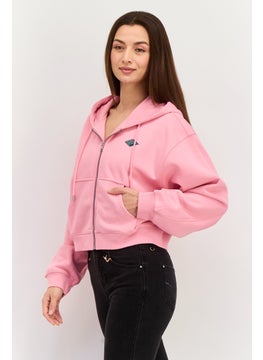 ESPRIT Women Hooded Embroidered Logo Long Sleeves Sweatshirt, Pink  - Image 3