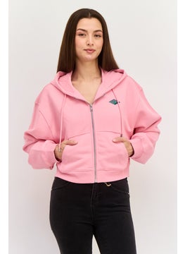 ESPRIT Women Hooded Embroidered Logo Long Sleeves Sweatshirt, Pink  - Image 1