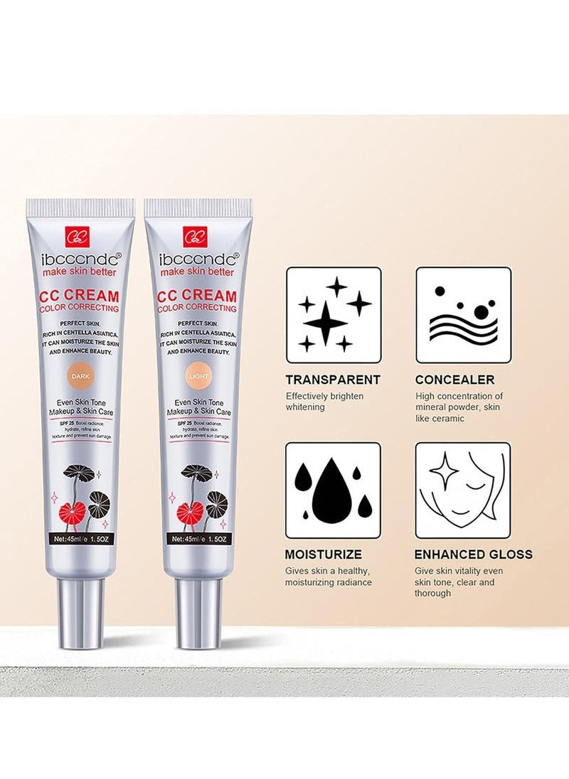 ibcccndc - Colour Correcting CC Cream with Centella Asiatica Full Coverage Foundation with SPF 25, Even Skin Tone Makeup and Skin Care, Long Lasting and Hydrating Concealer, Light 45 ml - Image 1