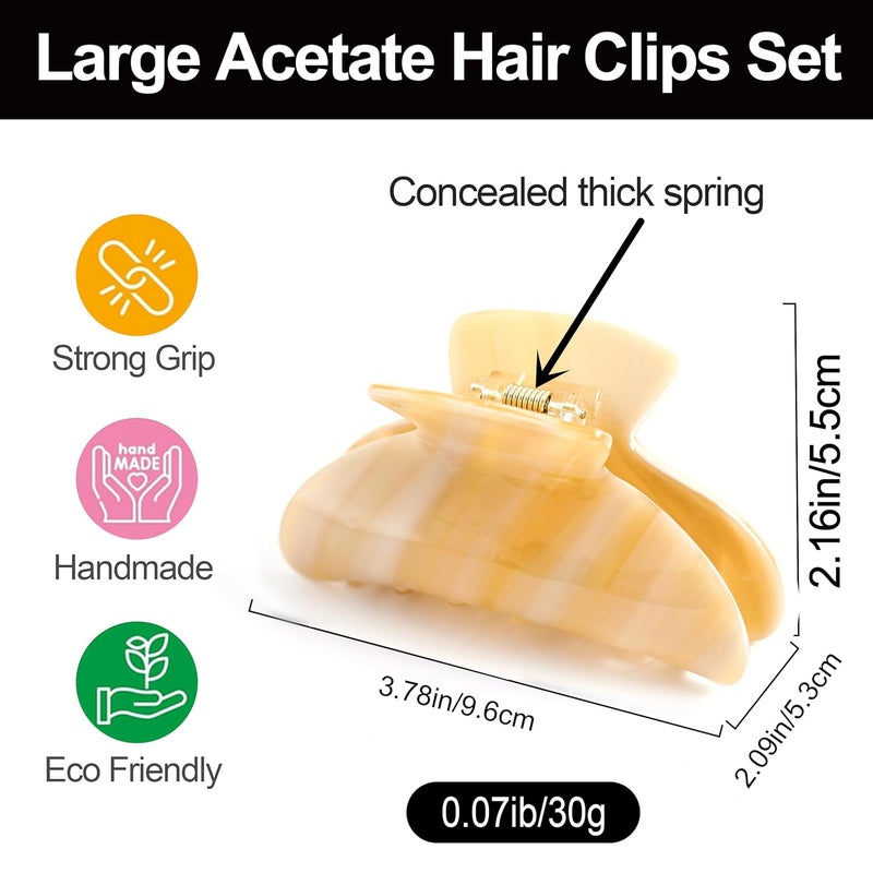Fsmiling Big Claw Hair Clips for Women Hair Jaw Clips Large Hair Claw Clamps Acetate Hair Clip 2 Pack,Black/Beige - Image 5