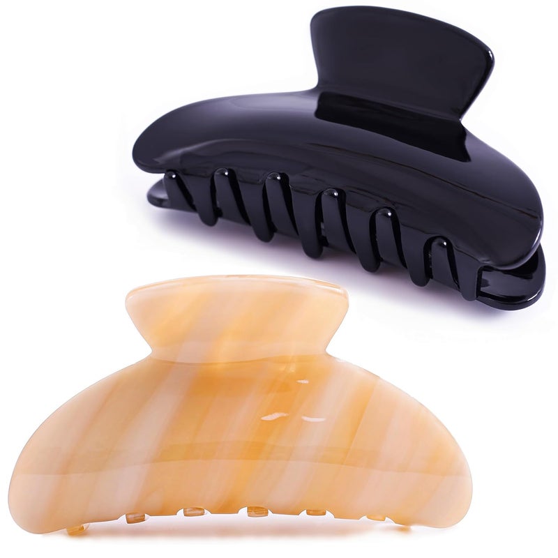 Fsmiling Big Claw Hair Clips for Women Hair Jaw Clips Large Hair Claw Clamps Acetate Hair Clip 2 Pack,Black/Beige - Image 1