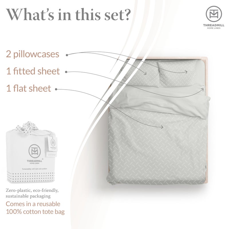 Threadmill Cotton Full Size Sheet Set | 100% Cotton Sheets for Full Size Bed | Damask Jacquard Full Bed Sheets Set with 16â€ Deep Pocket | Soft Sateen Weave 4-Piece Cooling Bedding Set | Light Grey - Image 3