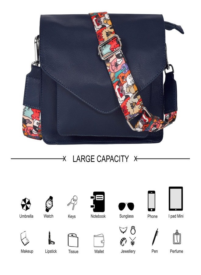 Ozora Leather Flapover Crossbody Handbag Purse for Women with Adjustable Strap & Overflap Snap Closure Tote/Bag, Blue Ndm W3, Medium, Chris - Image 5