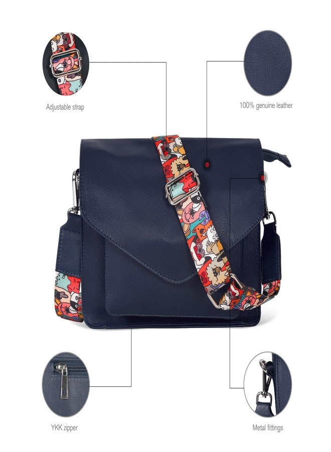 Ozora Leather Flapover Crossbody Handbag Purse for Women with Adjustable Strap & Overflap Snap Closure Tote/Bag, Blue Ndm W3, Medium, Chris - Image 3