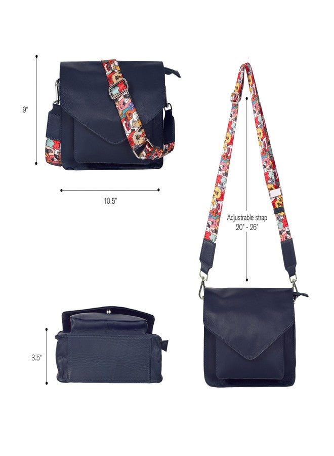 Ozora Leather Flapover Crossbody Handbag Purse for Women with Adjustable Strap & Overflap Snap Closure Tote/Bag, Blue Ndm W3, Medium, Chris - Image 4