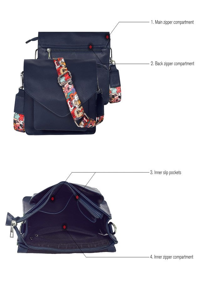 Ozora Leather Flapover Crossbody Handbag Purse for Women with Adjustable Strap & Overflap Snap Closure Tote/Bag, Blue Ndm W3, Medium, Chris - Image 2